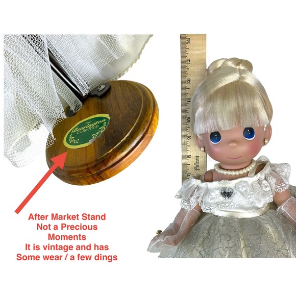 Precious Moments Bride Princess Doll Wedding Blonde Hair w Stand 13 in Vintage - Picture 11 of 16